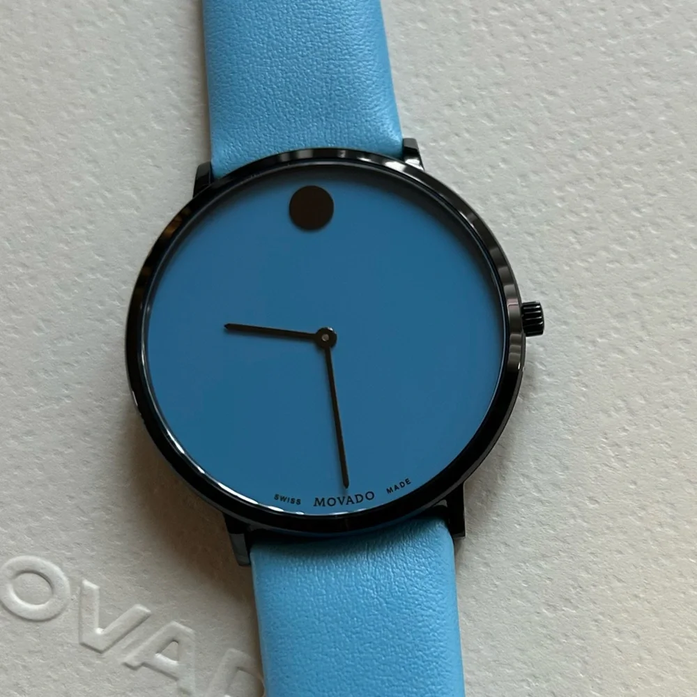Movado Modern 47 Watch With 40mm Blue Face & Blue Leather Band